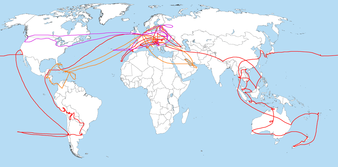 Map of the round the world trip